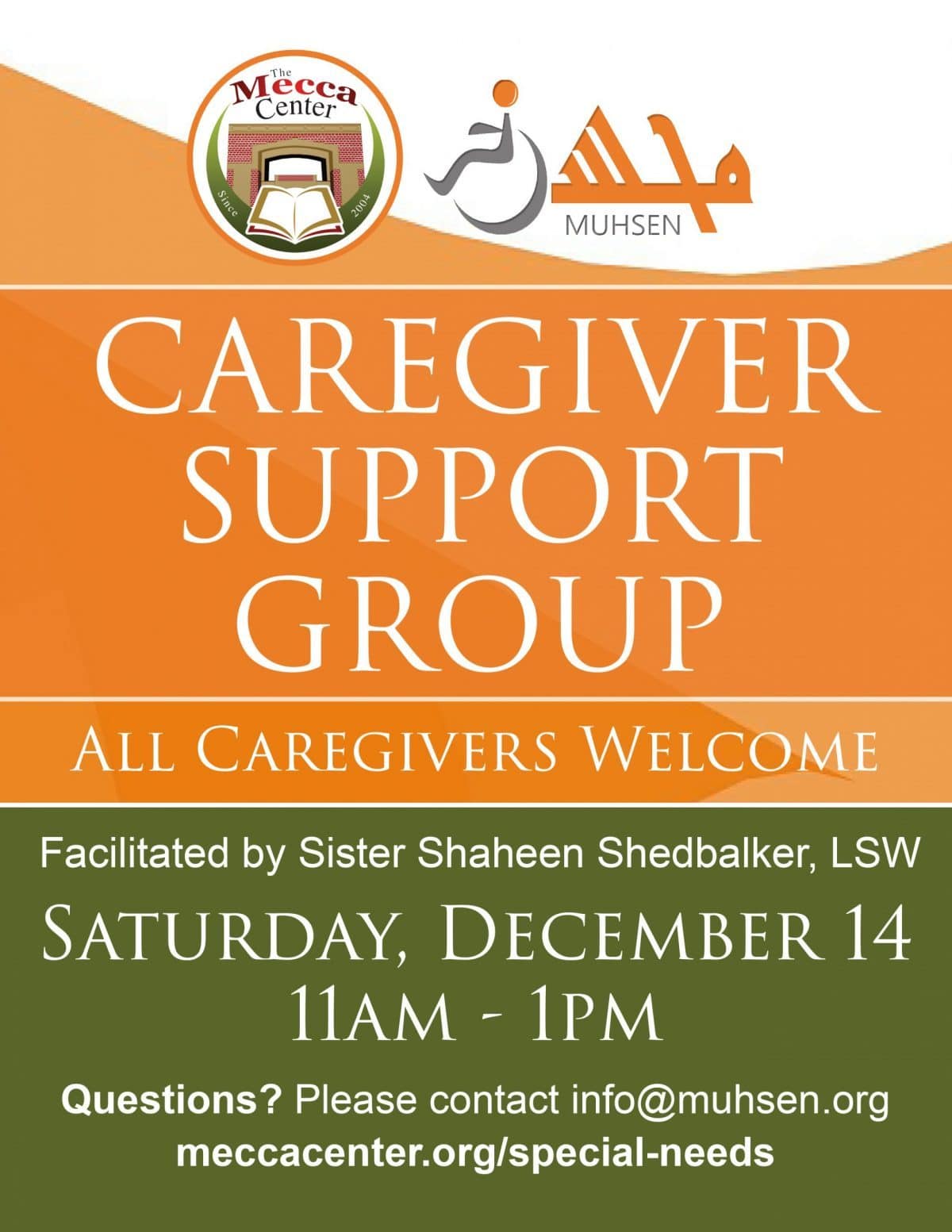 Mecca-Muhsen Caregiver Support Group, December 14 – The Mecca Center